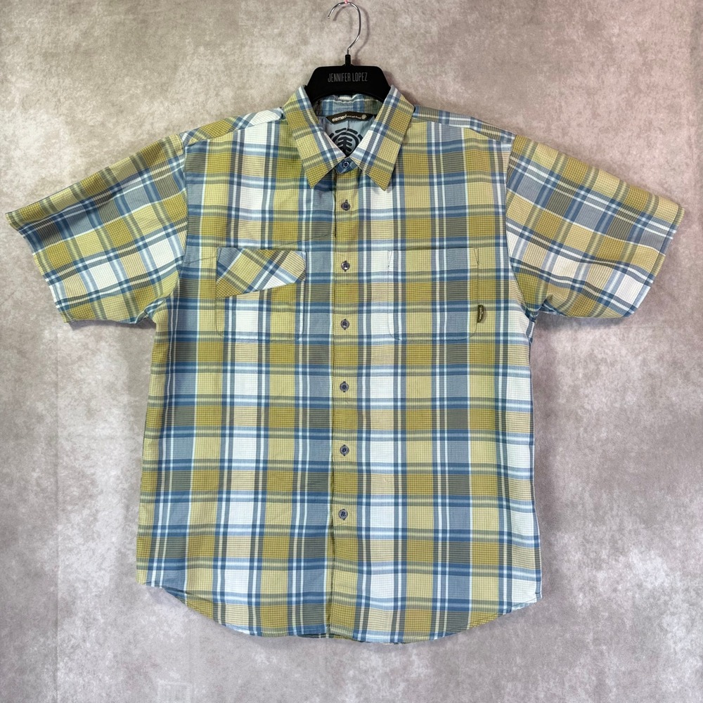 Element Button Down Shirt Men XL Olive Blue Plaid Short Sleeve Skater Streetwear